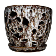 8" Creamy Chestnut Floral Cutout Ceramic Planter