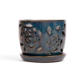5" Teal Jade Floral Cutout Orchid Pot