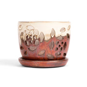 5" Honey Cream Over Copper Floral Cutout Orchid Pot