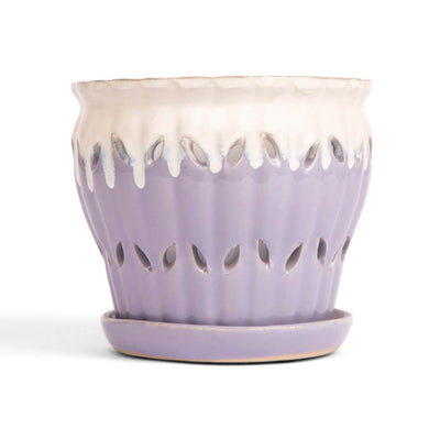 6" Cream Over Lavender Pinwheel Fluted Orchid Pot