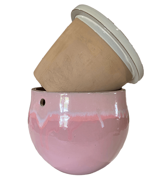 12" Cream Over Cotton Candy Teardrop Self Watering Pot