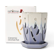 4" x 6" Cream Over Lavender Fluted Hexagon Ceramic Orchid Pot