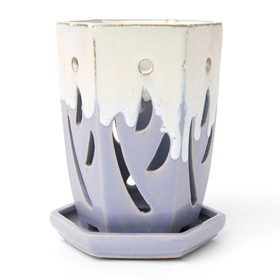 4" x 6" Cream Over Lavender Fluted Hexagon Ceramic Orchid Pot