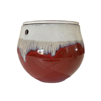 10" Cream Over Garnet Teardrop Self Watering Pot