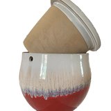 12" Cream Over Garnet Teardrop Self Watering Pot