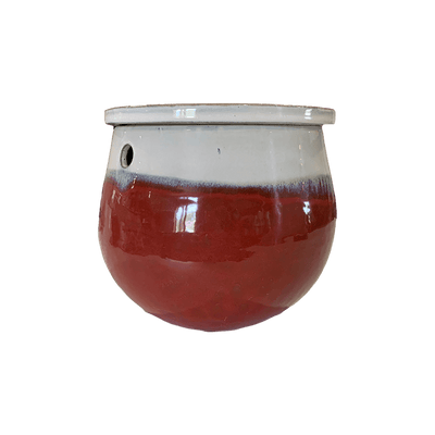8" Cream Over Garnet Teardrop Self Watering Pot