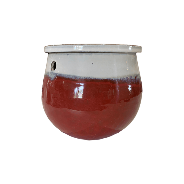 8" Cream Over Garnet Teardrop Self Watering Pot