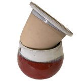 8" Cream Over Garnet Teardrop Self Watering Pot