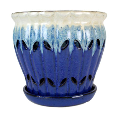 8" Sky Blue Over Cobalt Pinwheel Fluted Ceramic Planter