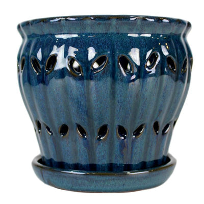 10" Teal Jade Pinwheel Fluted Orchid Pot