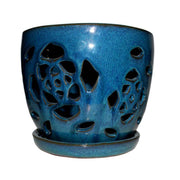 6" Teal Jade Floral Cutout Orchid Pot