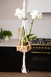 Deluxe Hand Woven Macrame Hanger with Beads - Linen White