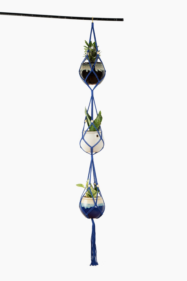 Deluxe Hand Woven Triple Macrame Hanger - Midnight Blue