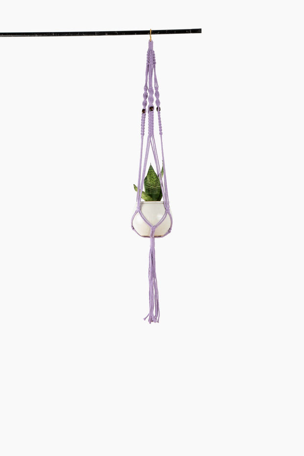 Deluxe Hand Woven Macrame Hanger with Beads - Lavender Purple