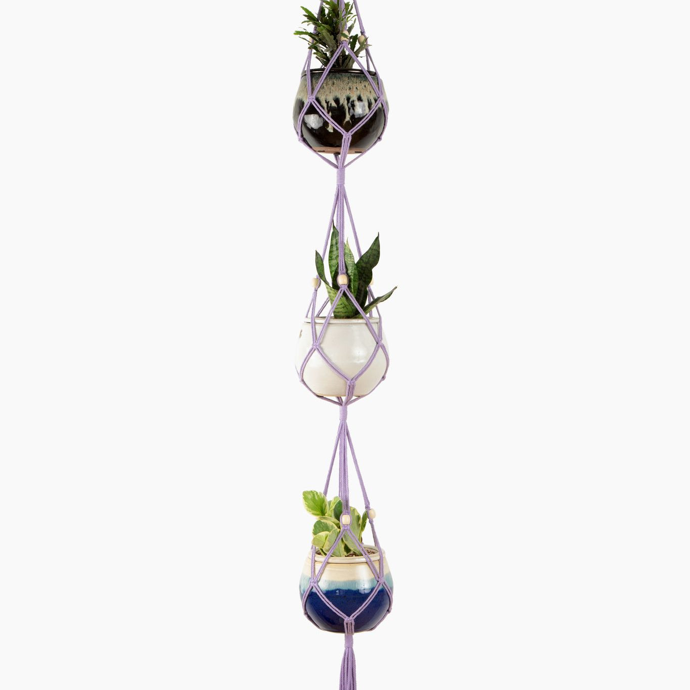 macrame plant hanger 3 tier Deluxe Hand Woven Triple Macrame Hanger