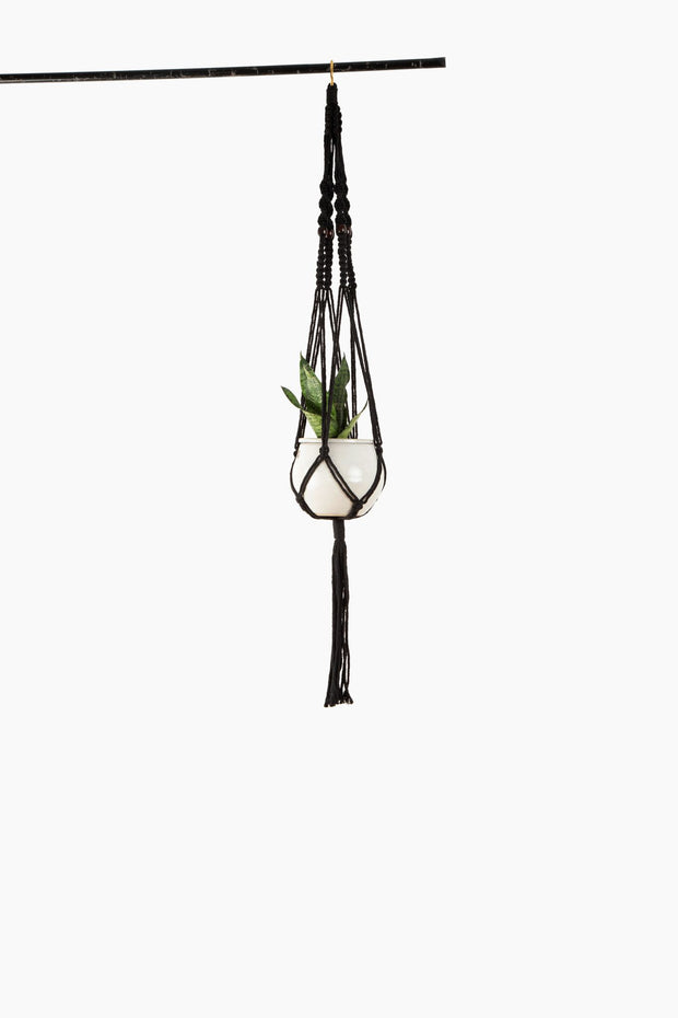 Deluxe Hand Woven Macrame Hanger with Beads - Obsidian Black