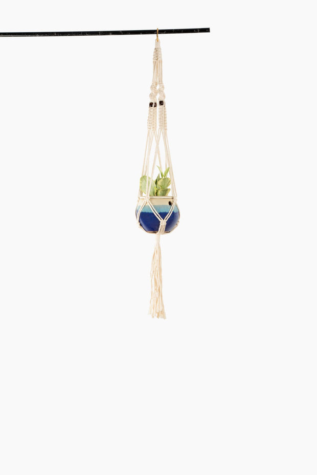 Deluxe Hand Woven Macrame Hanger with Beads - Linen White