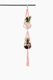 Deluxe Hand Woven Double Macrame Hanger - Rose Quartz