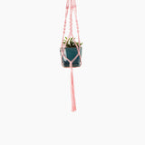Deluxe Hand Woven Single Macrame Hanger - Rose Quartz