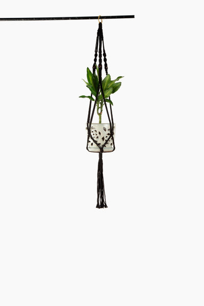 Deluxe Hand Woven Single Macrame Hanger - Obsidian Black