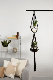 Deluxe Hand Woven Single Macrame Hanger - Obsidian Black