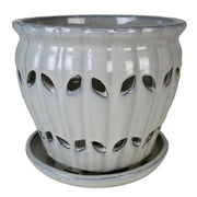 10" White Diamond Pinwheel Fluted Ceramic Planter