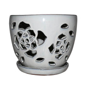 6" White Diamond Floral Cutout Orchid Pot