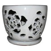 8" White Diamond Floral Cutout Orchid Pot