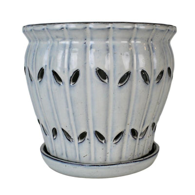 8" White Diamond Pinwheel Fluted Ceramic Planter