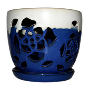 8" Sky Blue Over Cobalt Floral Cutout Orchid Pot
